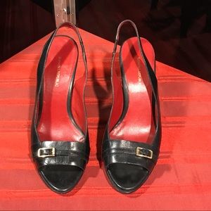 BANANA REPUBLIC Black Open-Toe 3” Heels w/Buckle